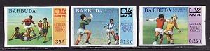 Барбуда, 1974, ЧМ по футболу, 3 марки без зубцов